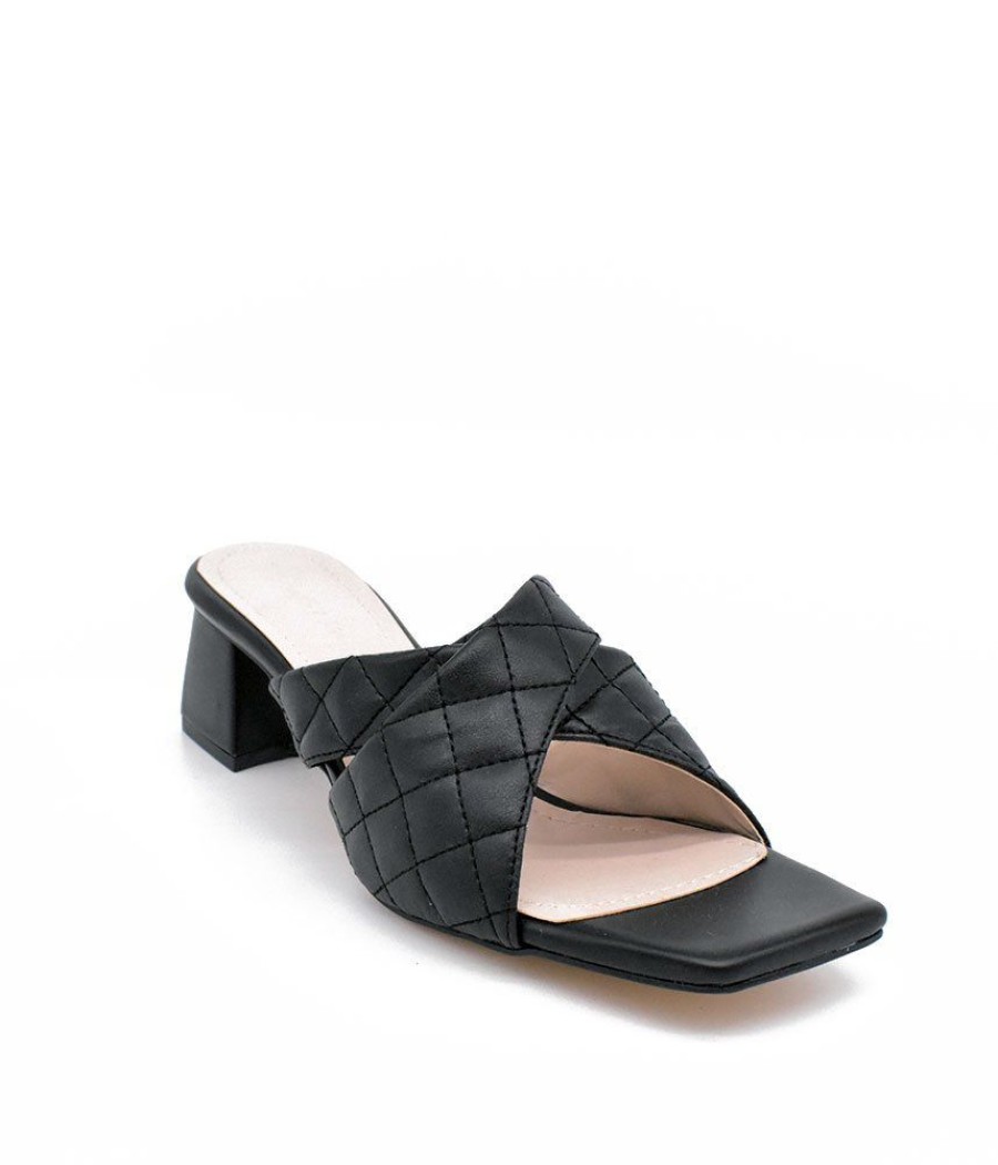 Belle & Lucy Fashionable Quilted Criss Cross Block Heel Mules Best