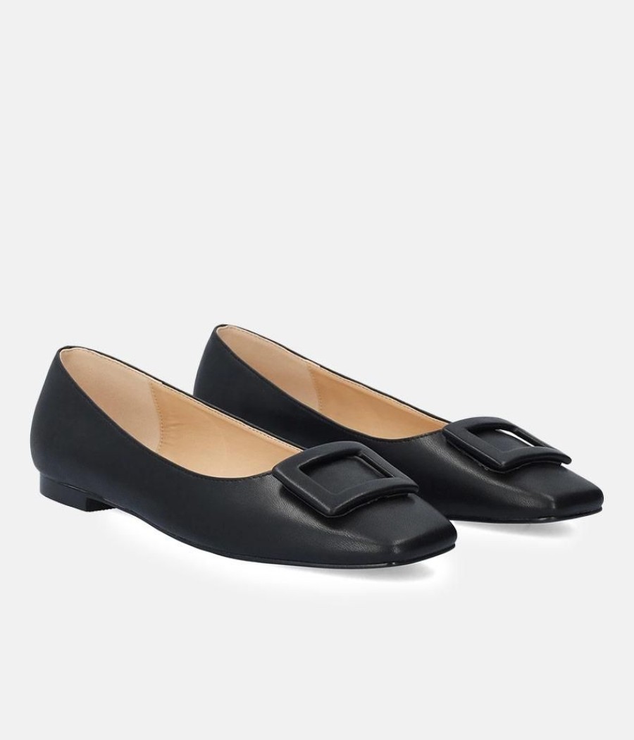 Andres Machado Stylish Black Buckle Ballet Flats Clearance