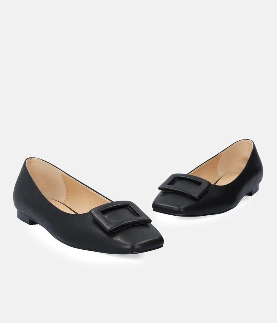 Andres Machado Stylish Black Buckle Ballet Flats Clearance