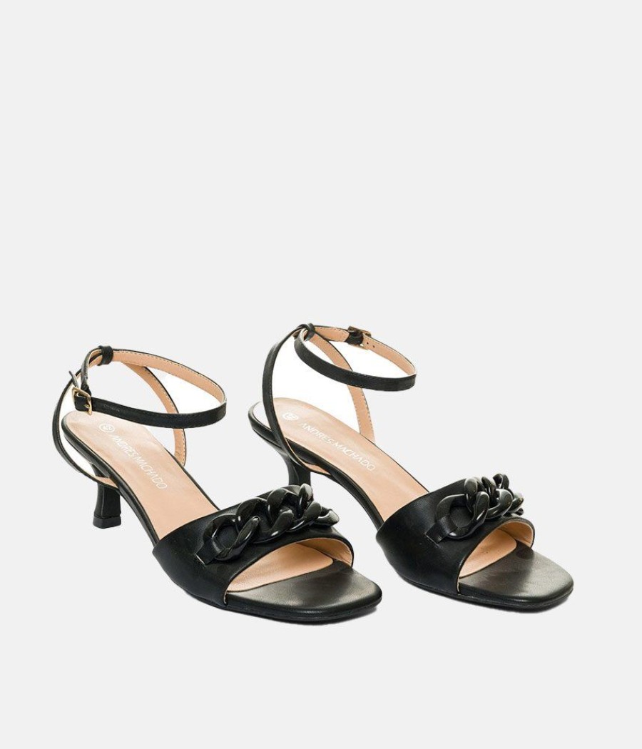 Andres Machado Glam Mid Heel Black Sandals Online