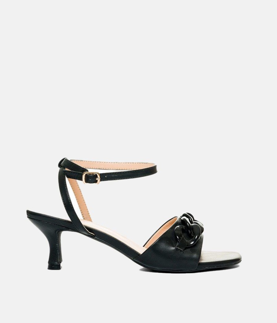 Andres Machado Glam Mid Heel Black Sandals Online