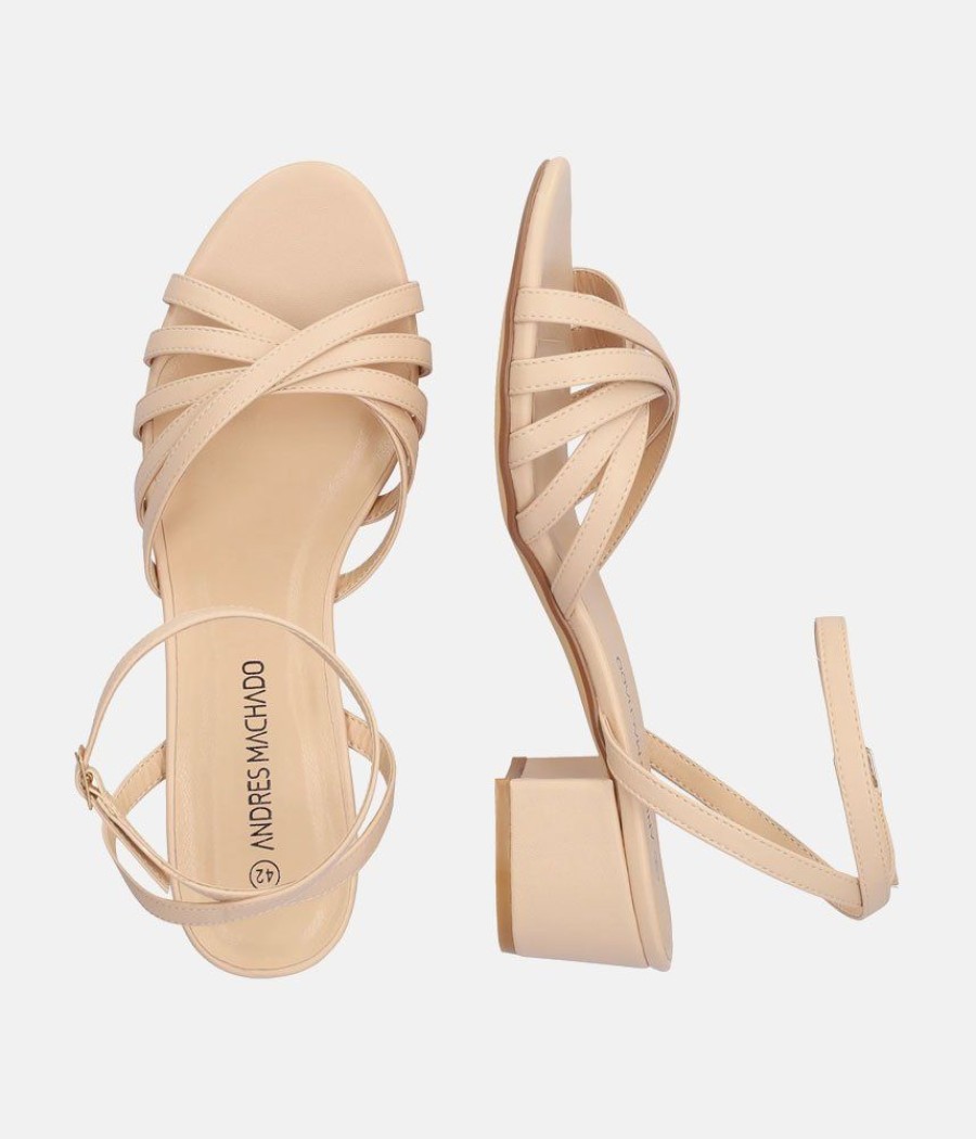 Andres Machado Dressy Beige Ankle Strap Sandals New