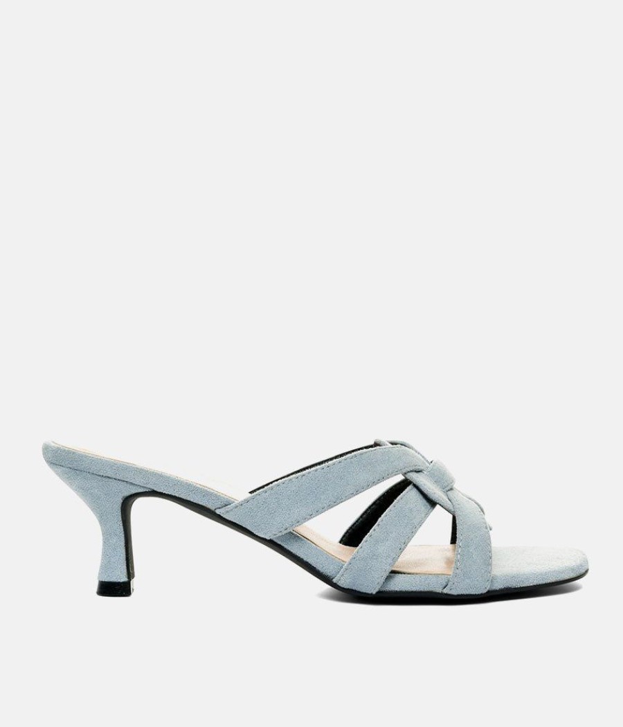 Andres Machado Chic Blue Suedette Heeled Mule Sandals New