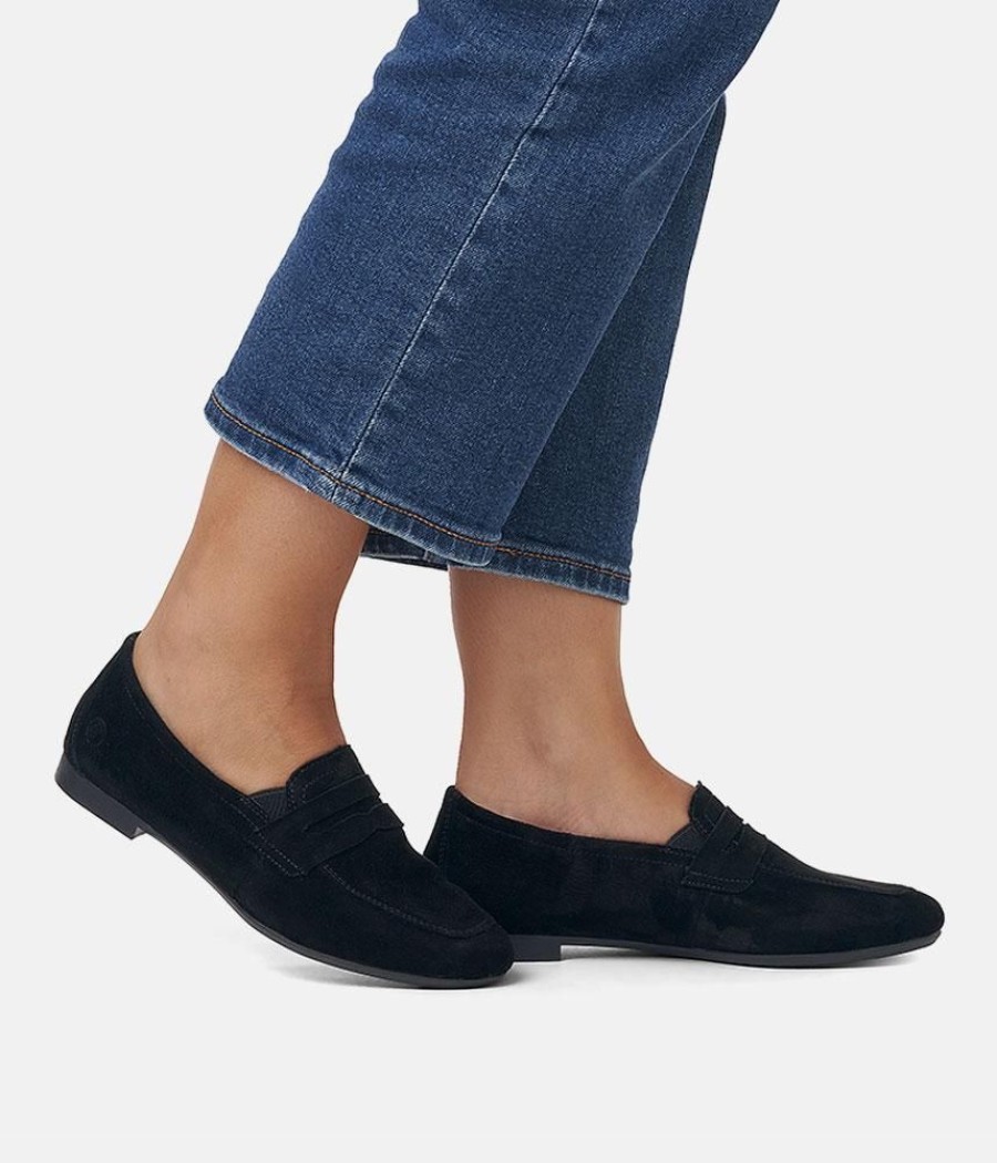 Remonte Remonte Classic Black Suede Slip On Shoes Clearance