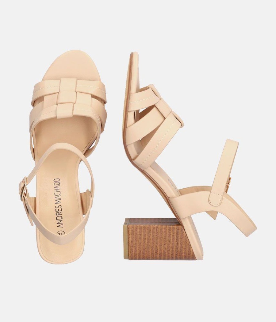 Andres Machado Fashionable Beige High Heel Block Sandals Clearance