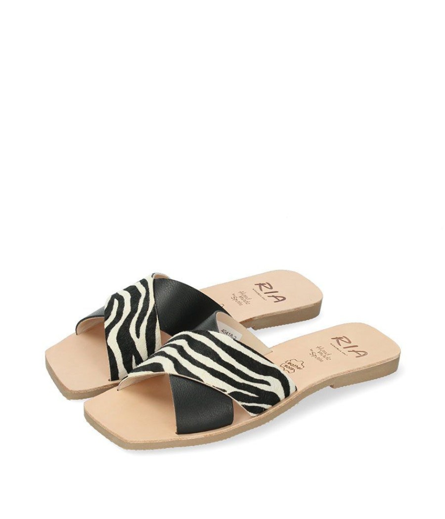 Ria Ria Luxurious Zebra Leather Slip On Sandals Best