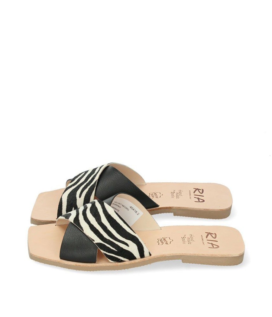 Ria Ria Luxurious Zebra Leather Slip On Sandals Best