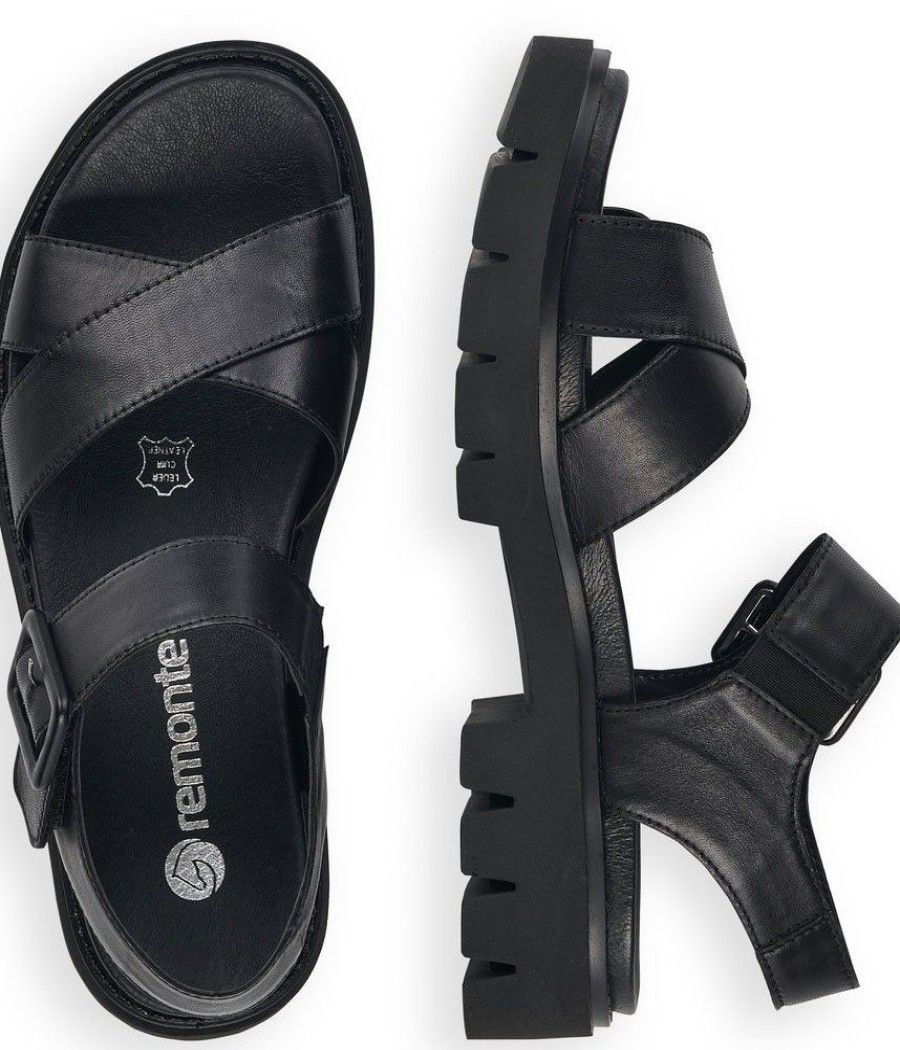 Remonte Remonte Versatile Chunky Black Leather Sandals New