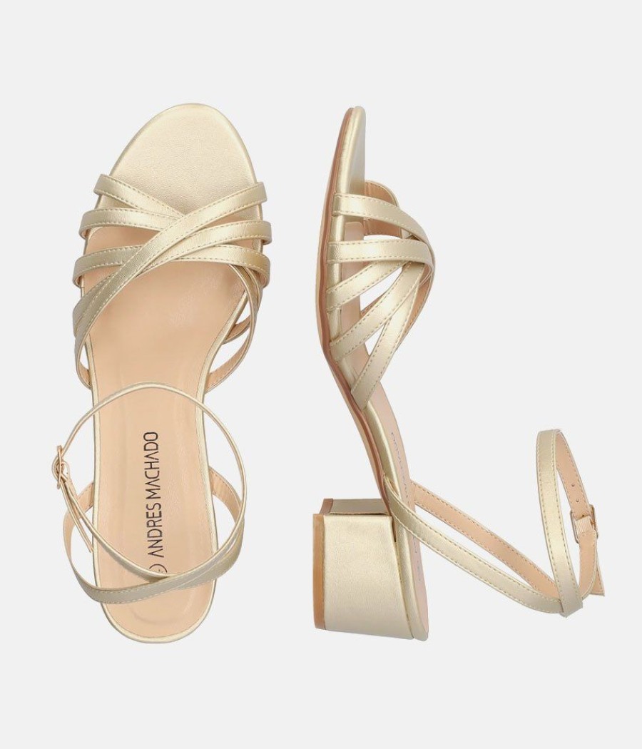 Andres Machado Dressy Gold Ankle Strap Sandals Clearance