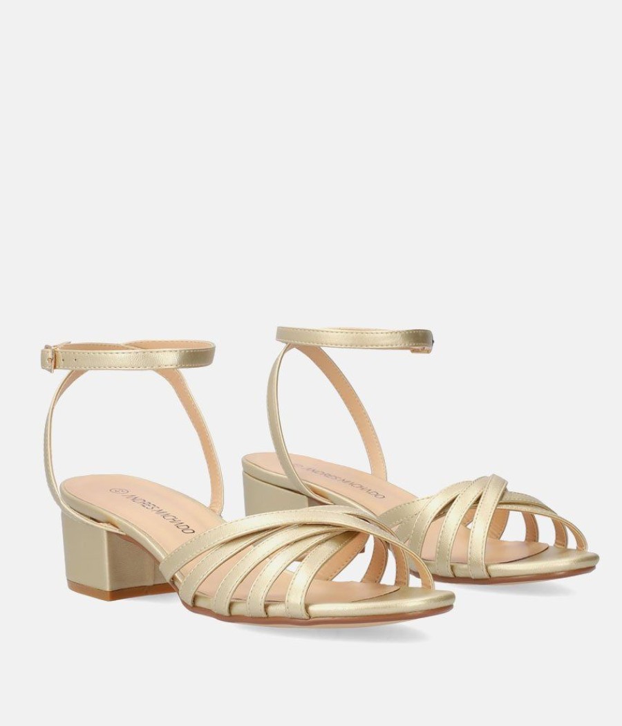 Andres Machado Dressy Gold Ankle Strap Sandals Clearance