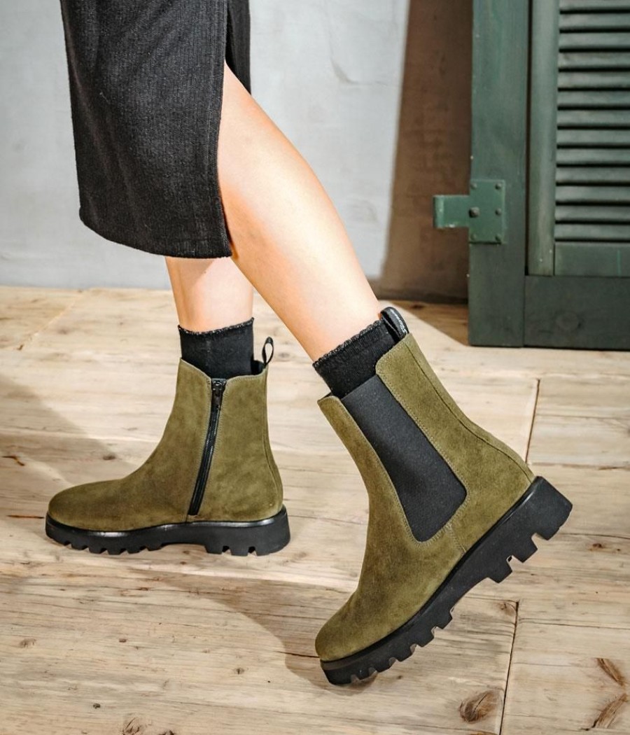 Sioux Sioux Premium Green Suede Ankle Boots Clearance