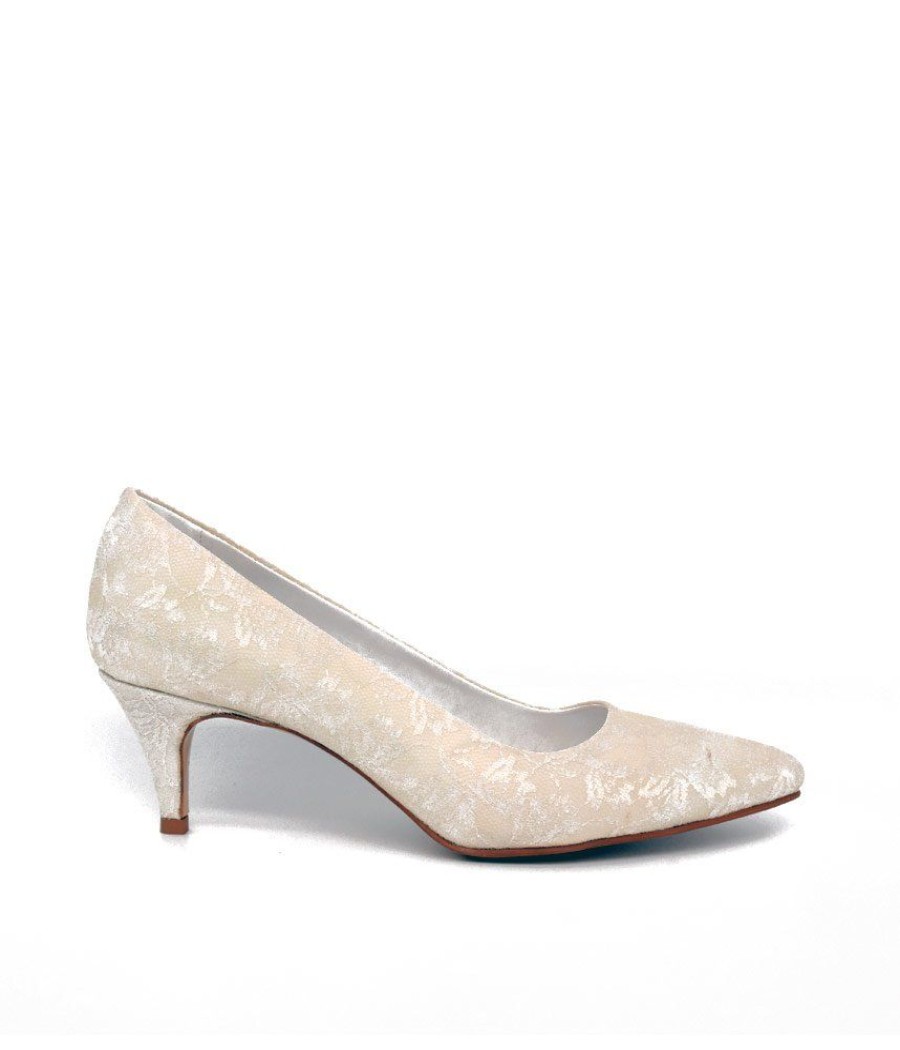 Belle & Lucy Belle & Lucy Champagne Bridal Lace Midi Heels New