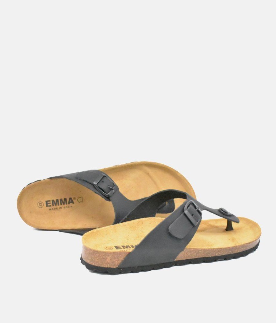 Emma Versatile Black Leather Thong Sandal Wholesale