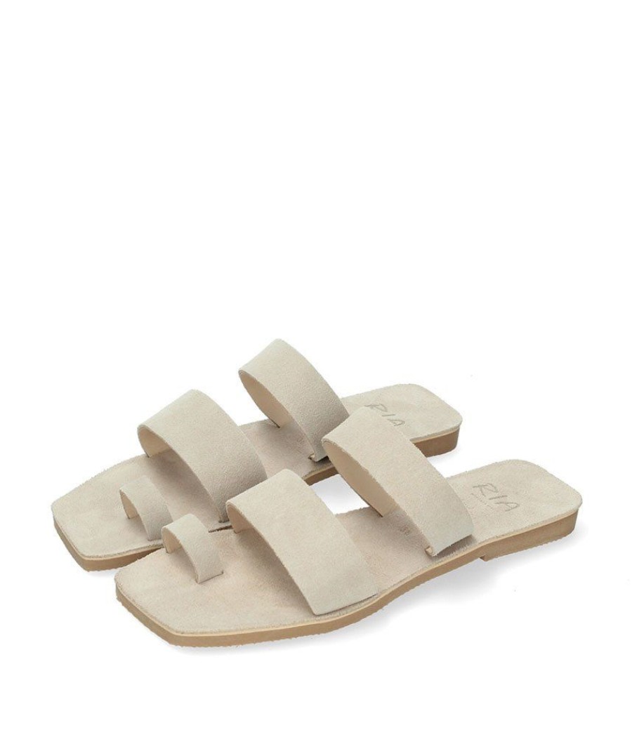 Ria Ria Stylish Beige Suede Toe-Post Sandals Clearance