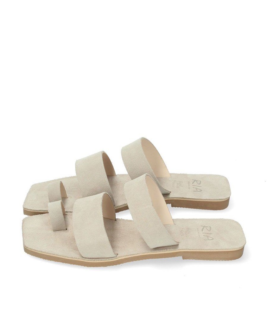 Ria Ria Stylish Beige Suede Toe-Post Sandals Clearance