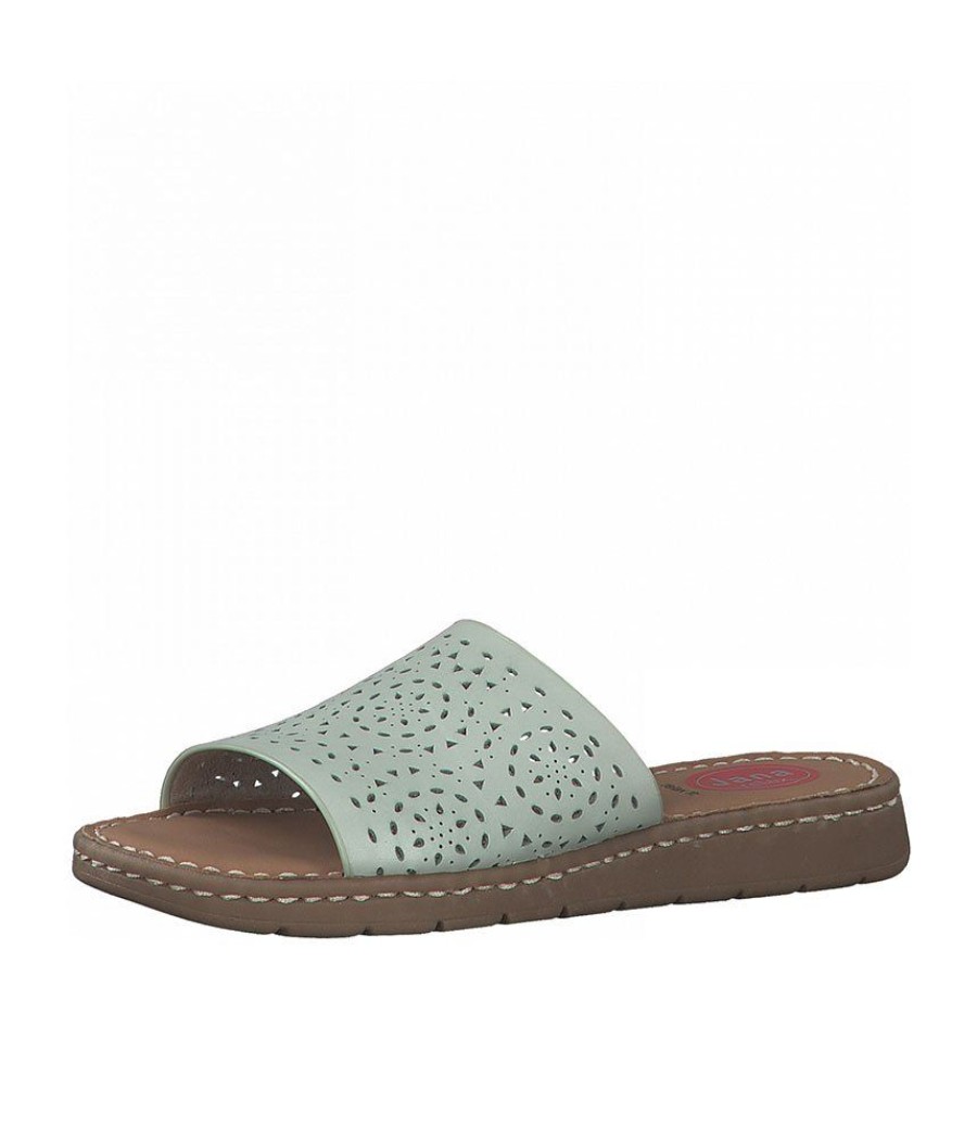 Jana Jana Pretty Mint Green Leather Slides Clearance