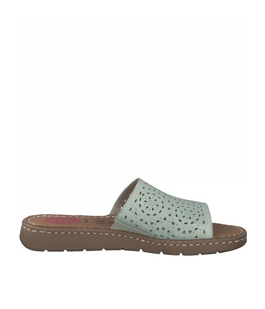 Jana Jana Pretty Mint Green Leather Slides Clearance