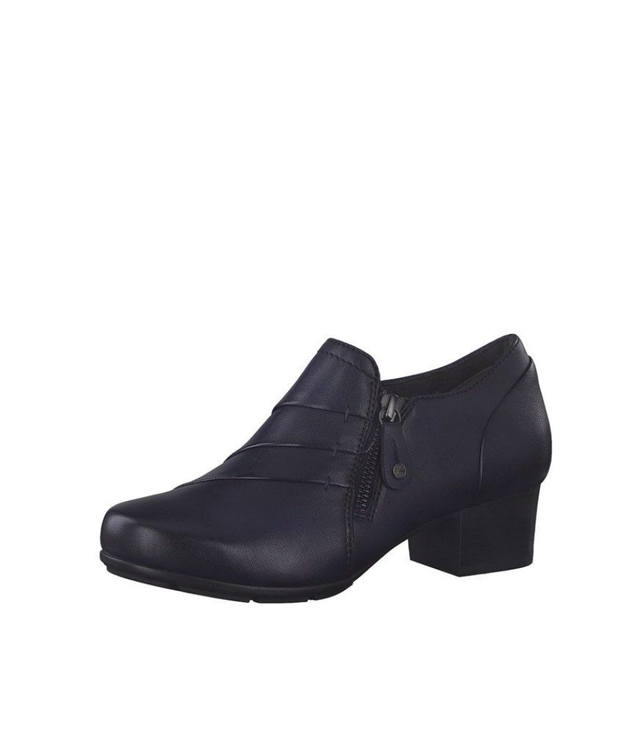 Tamaris Tamaris Chic Navy Leather Block Heel Shoe Boots With Zip Hot