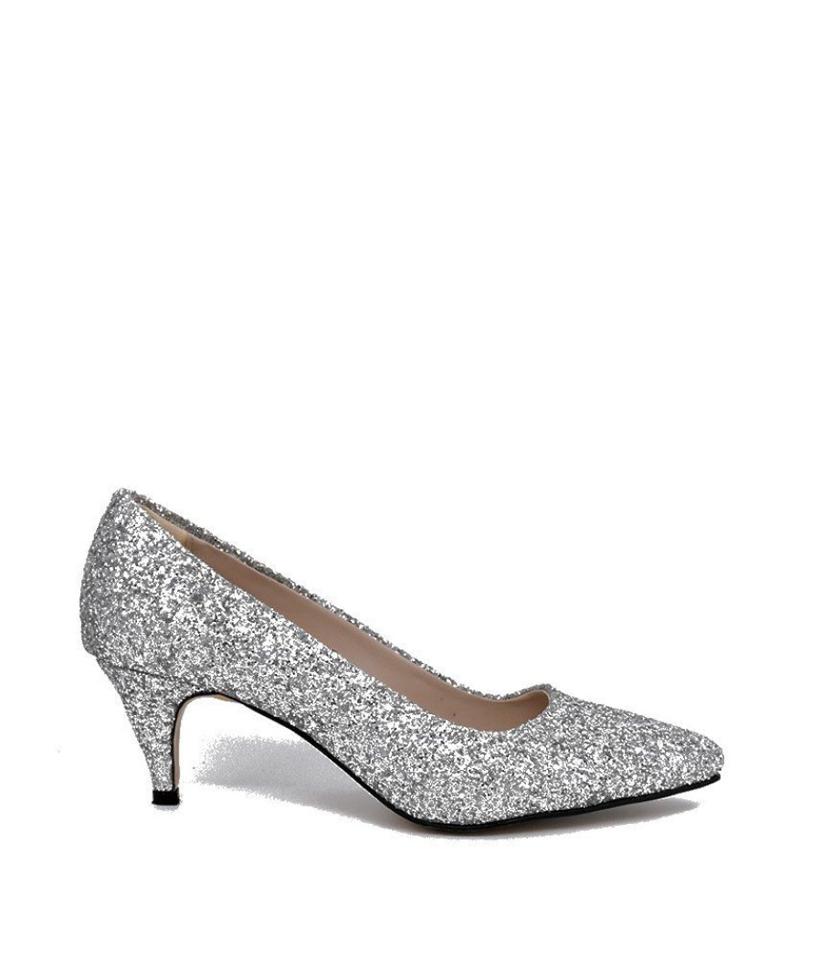 Belle & Lucy Belle & Lucy Stylish Silver Glitter Midi Heels Hot