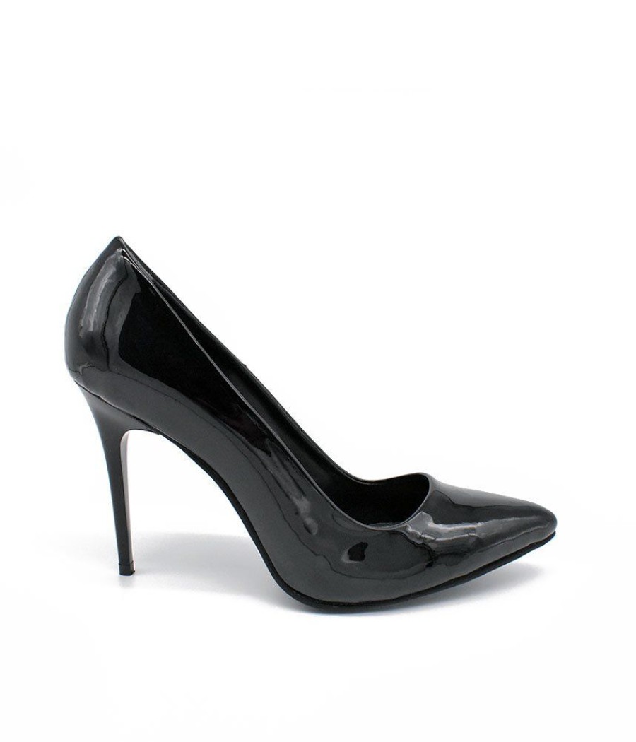 Belle & Lucy Classic Black Patent Stiletto Heels Clearance