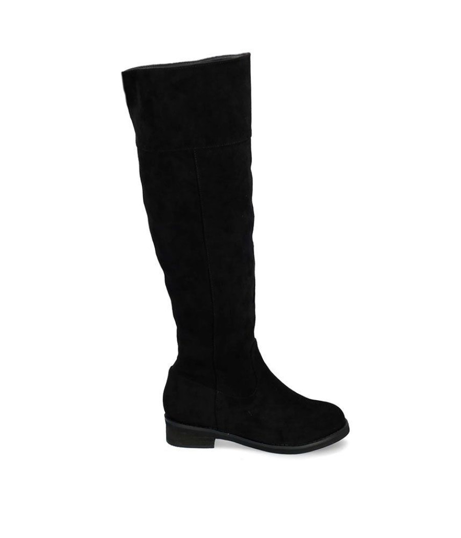 Andres Machado Stylish Flat Knee-High Boots In Black Faux Suede New