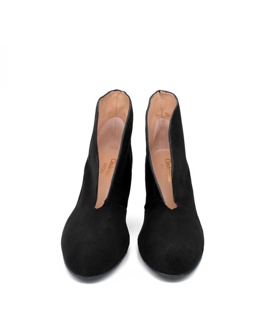 Cinderella Shoes Elegant Black Suede V Cut Heeled Shoe Boot Online