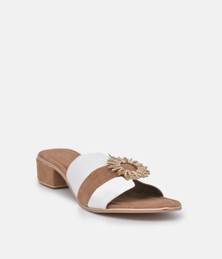 Bottega Bottega Leather/Suede Embellished Slip On Sandal Clearance