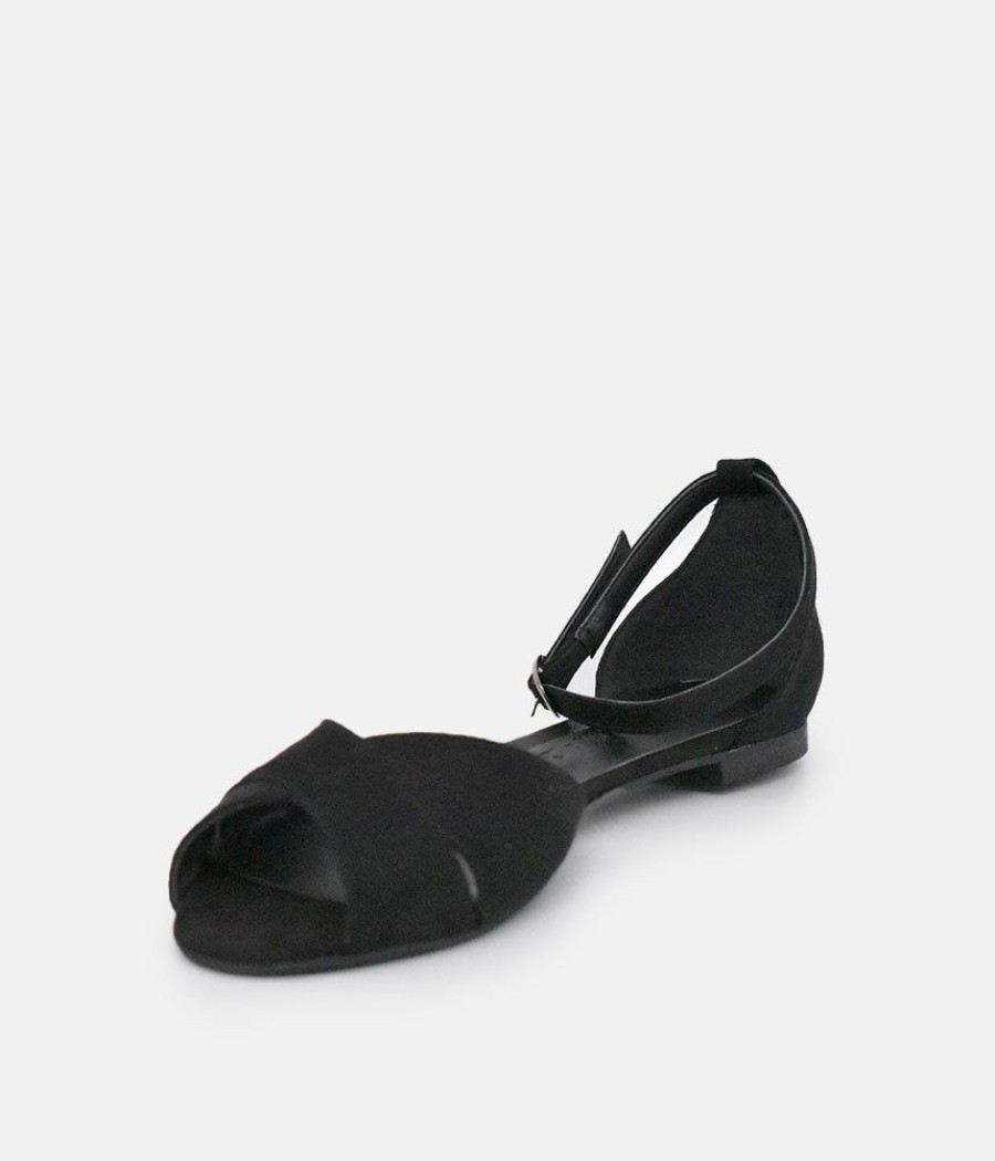 Belle & Lucy Stylish Black Ankle Strap Peep Toe Flats Best