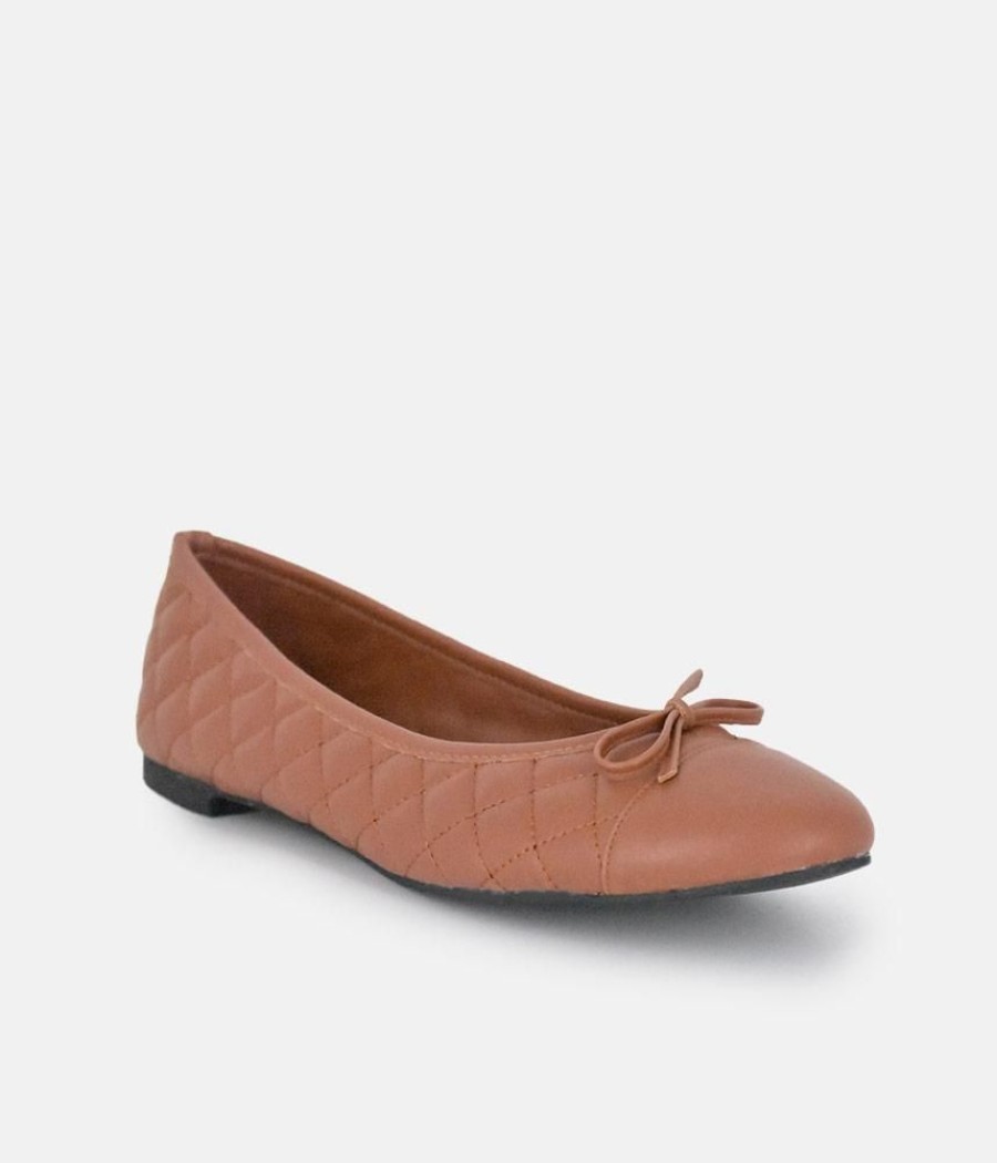 Belle & Lucy Stylish Quilted Brown Ballet Flats Clearance