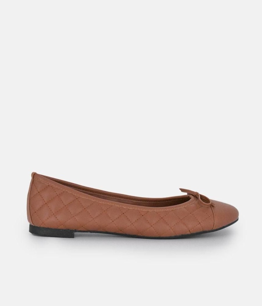 Belle & Lucy Stylish Quilted Brown Ballet Flats Clearance