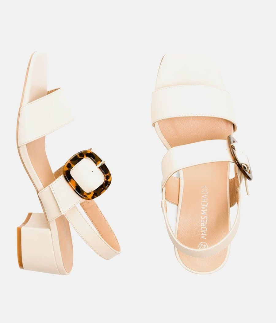 Andres Machado Dressy Off White Block Heel Sandal Hot