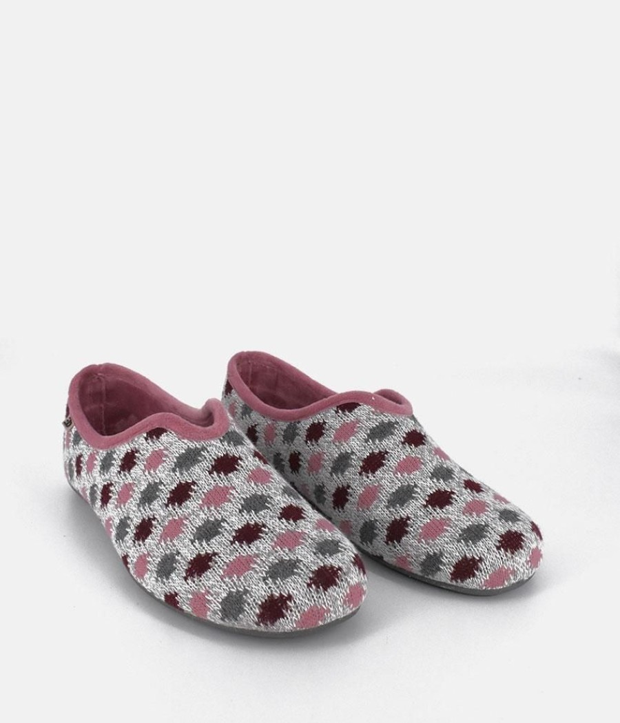 Berevere Pretty Light Grey/Pink Multi Dot Slippers Best