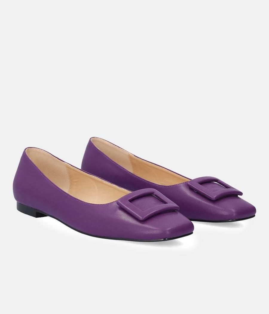 Andres Machado Stylish Purple Buckle Ballet Flats New