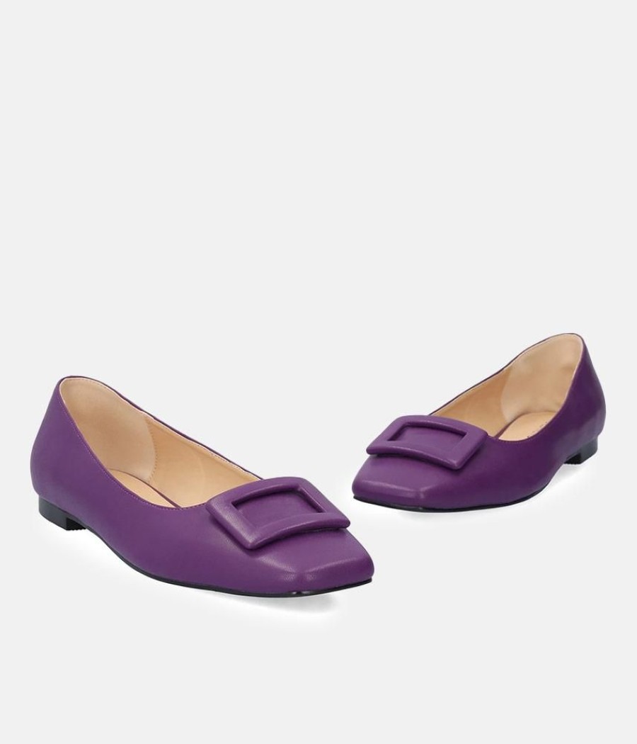 Andres Machado Stylish Purple Buckle Ballet Flats New