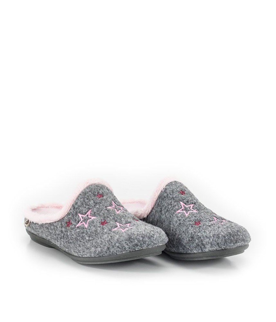 Berevere Cosy Fur Lined Pink/Grey Slippers Wholesale