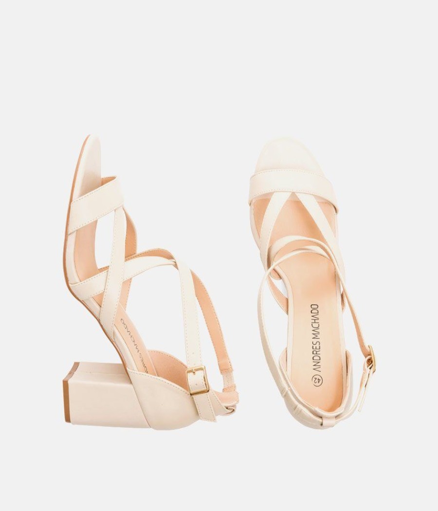 Andres Machado Fashionable Cream Criss Cross Block Heels Wholesale