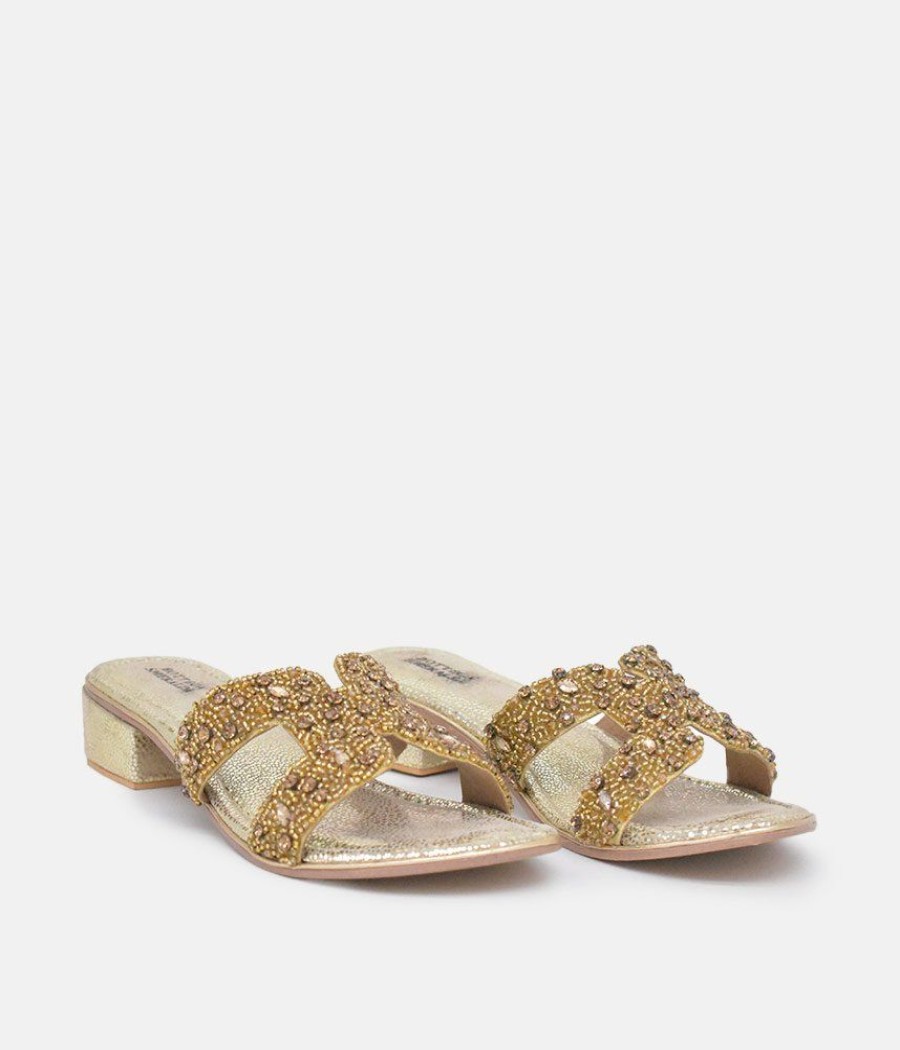 Bottega Bottega Gold Leather Embellished Slip On Sandal Online