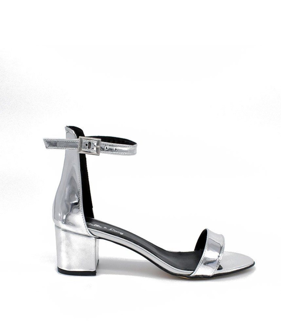 Belle & Lucy Metallic Silver Barely There Block Heels Best