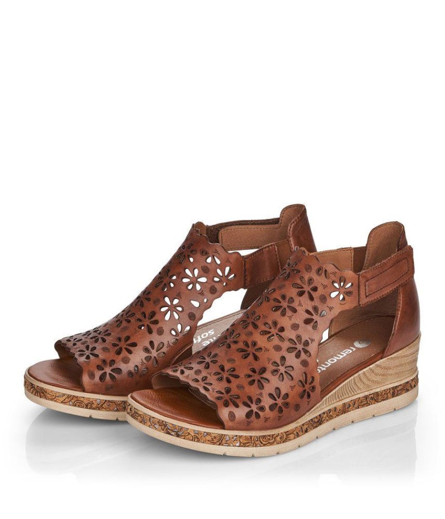 Remonte Remonte Pretty Brown Floral Wedge Sandal Clearance