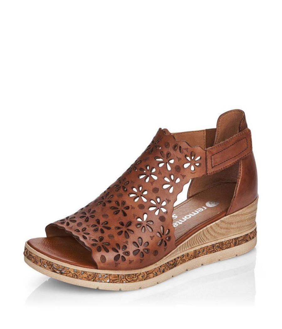 Remonte Remonte Pretty Brown Floral Wedge Sandal Clearance