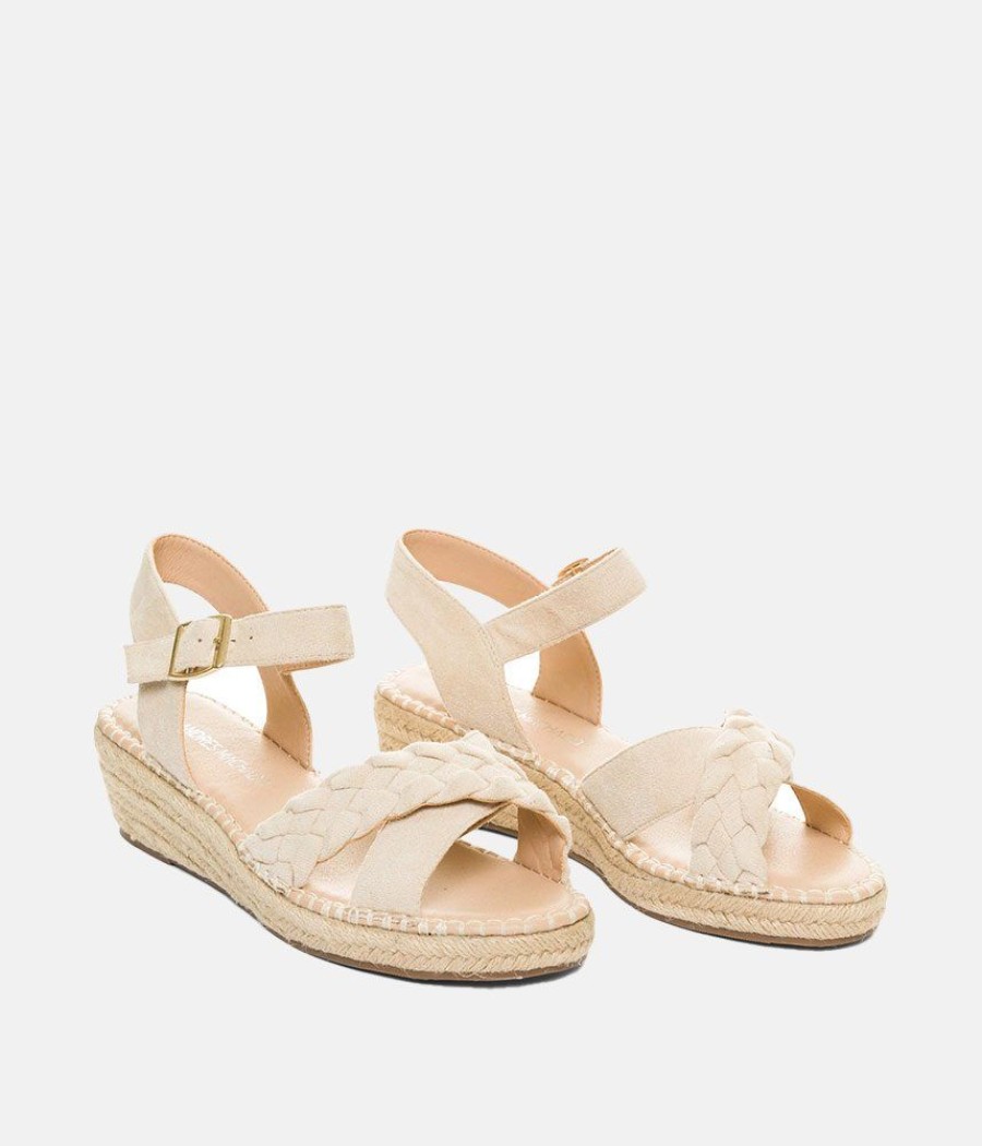 Andres Machado Stylish Cream Suedette Midi Wedges Online