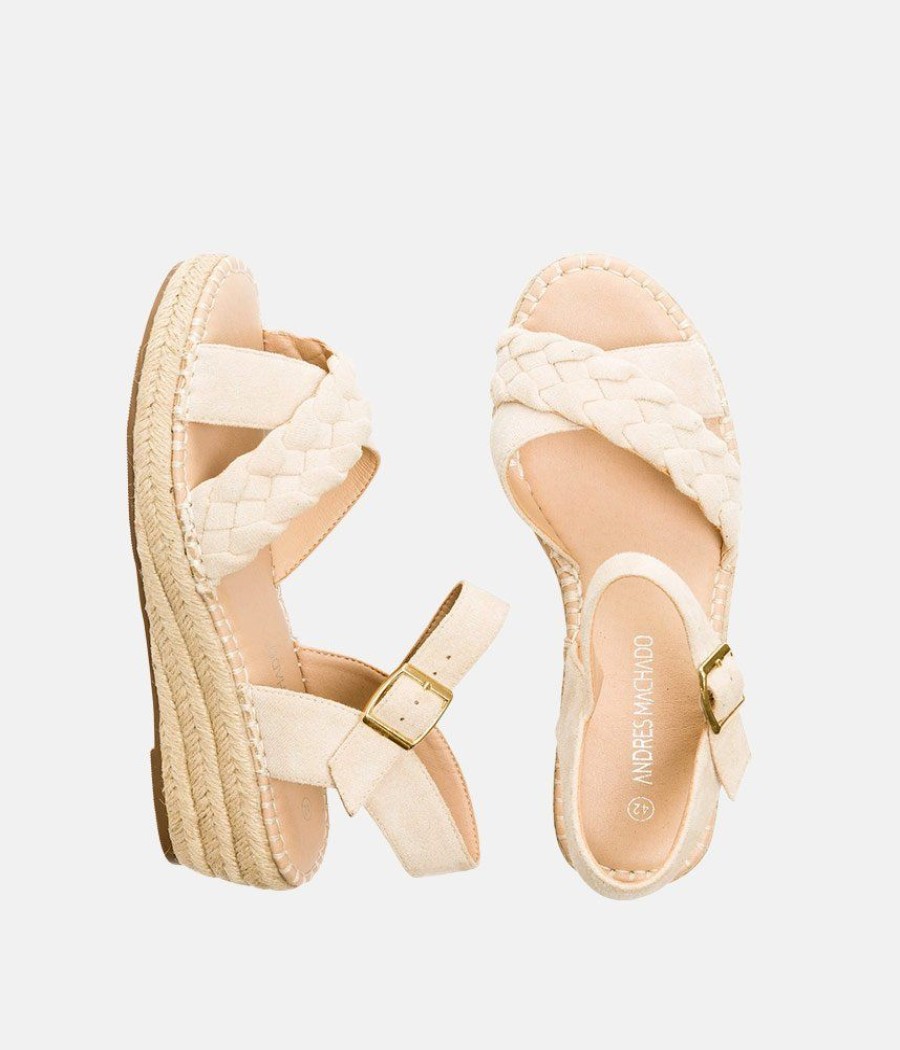 Andres Machado Stylish Cream Suedette Midi Wedges Online