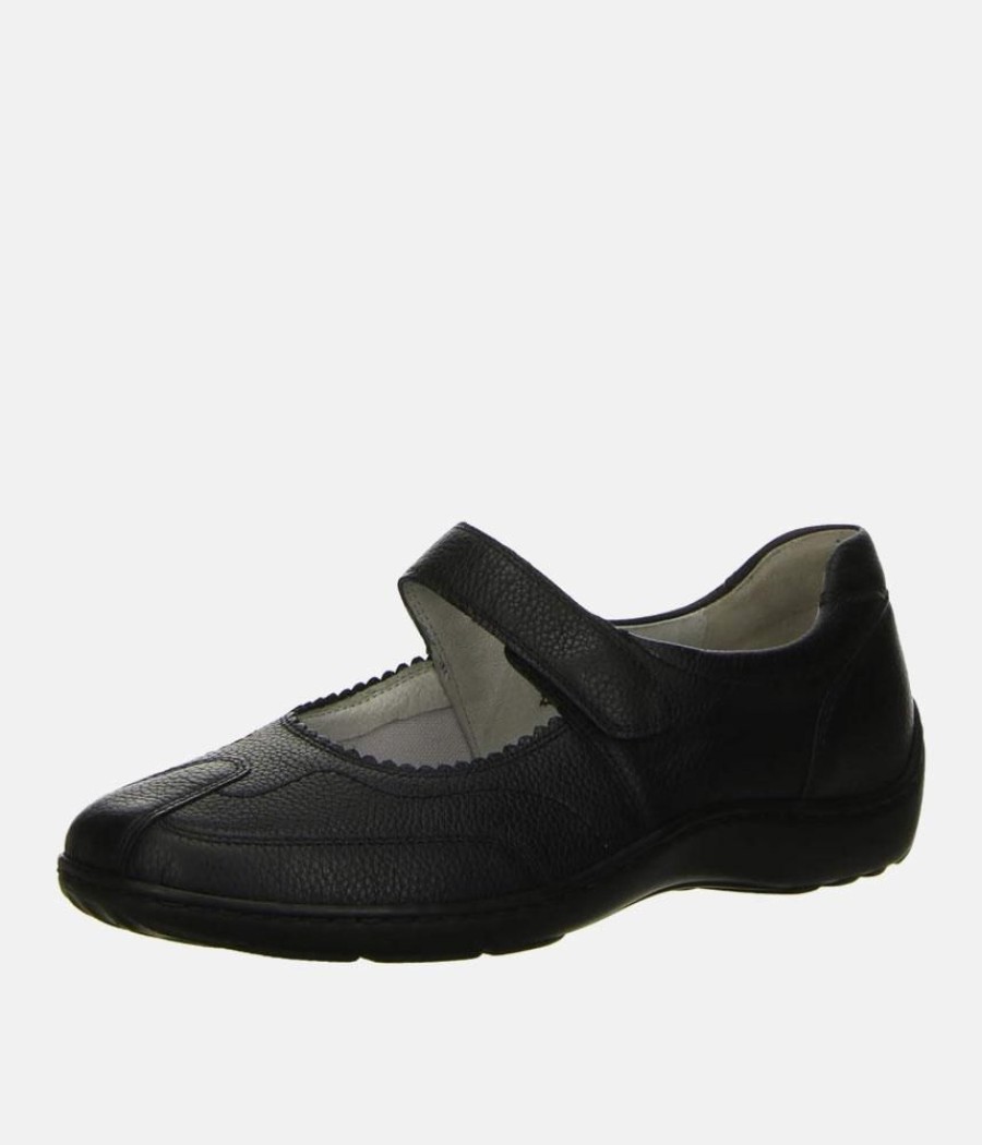 Waldlaufer Classic Black Leather Wide Fit Casual Mary Jane Shoes Hot