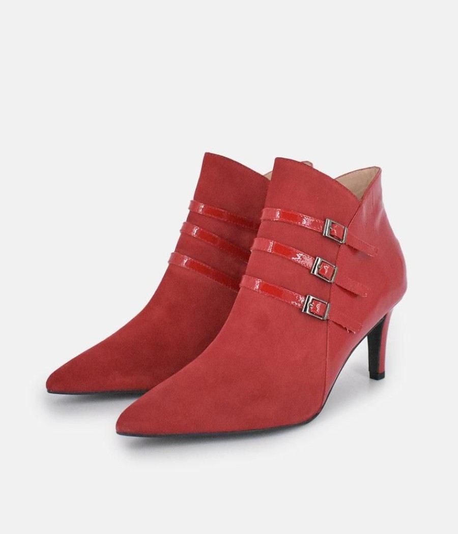 PieSanto Piesanto Chic Wide Fit Cherry Red Buckle Ankle Boots Clearance