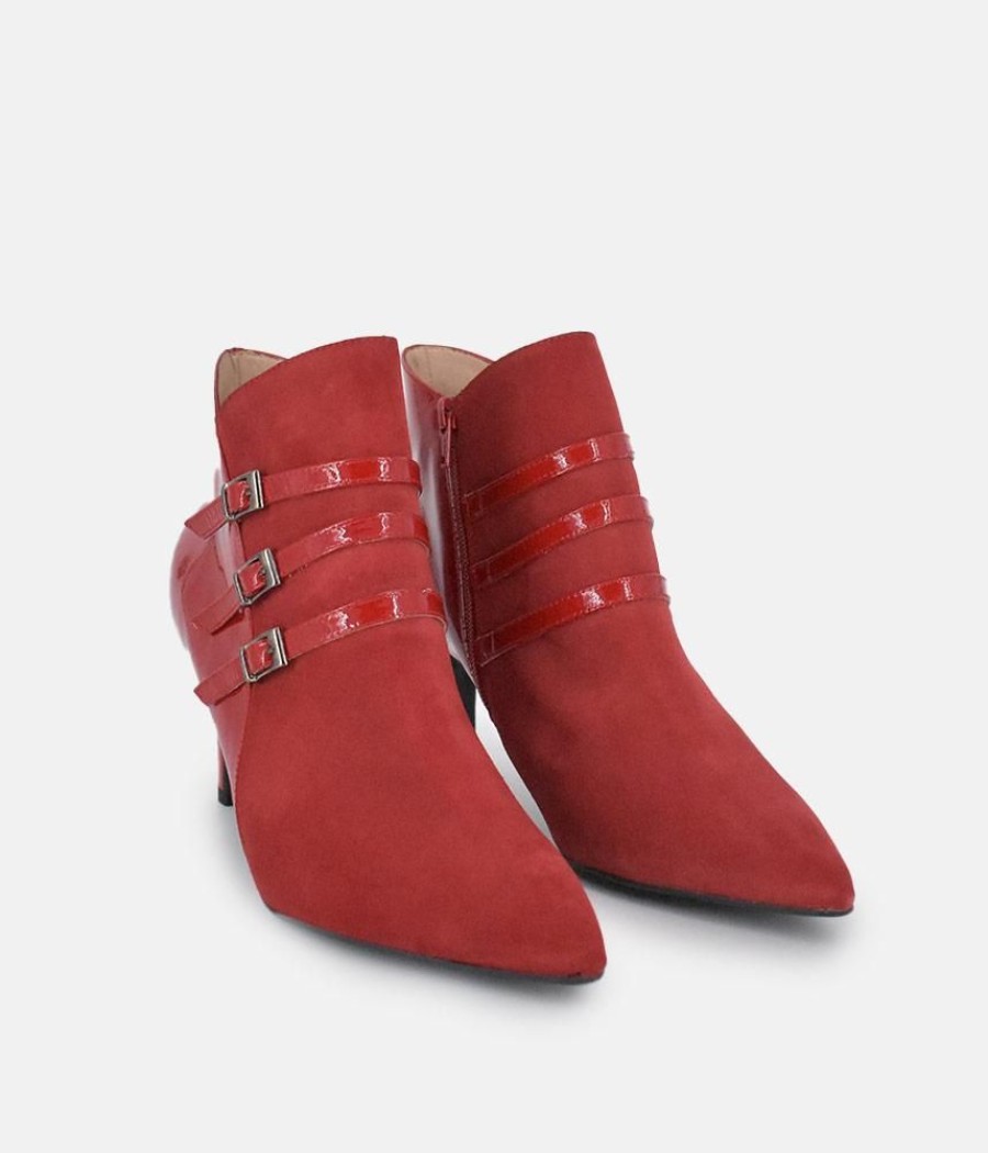 PieSanto Piesanto Chic Wide Fit Cherry Red Buckle Ankle Boots Clearance