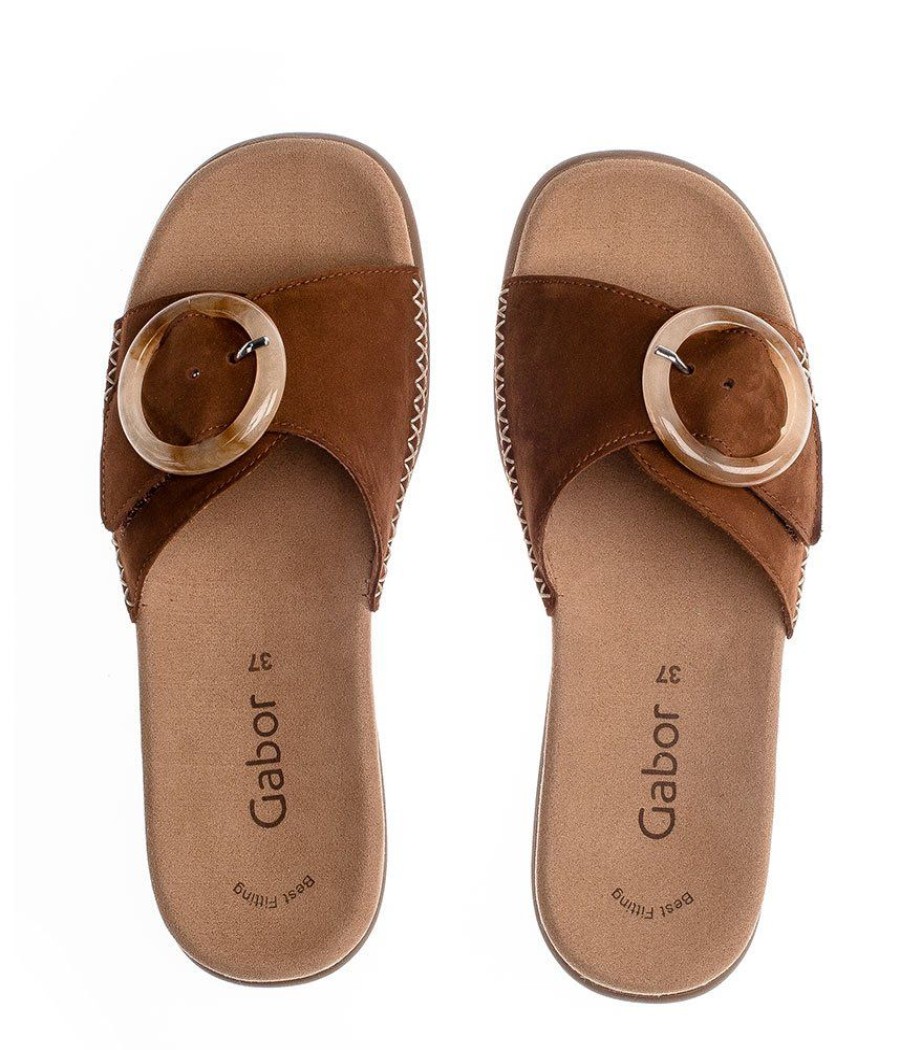 Gabor Gabor Fashionable Brown Slip On Buckle Sandals Clearance