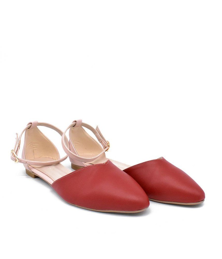 Belle & Lucy Stylish Red/Beige Ankle Strap Flats Hot