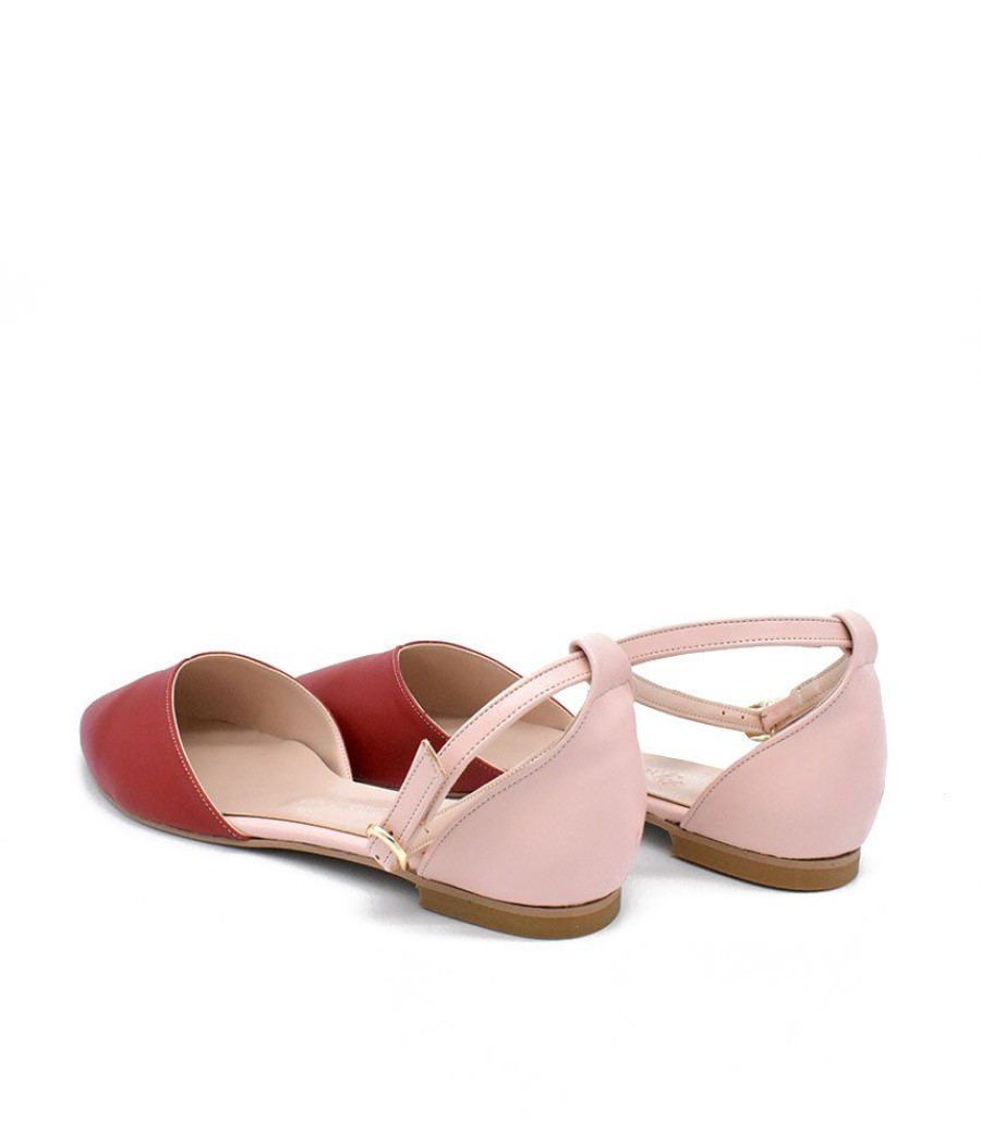 Belle & Lucy Stylish Red/Beige Ankle Strap Flats Hot