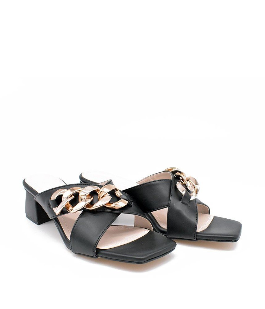 Belle & Lucy Stylish Black Criss Cross Block Heel Mules Best