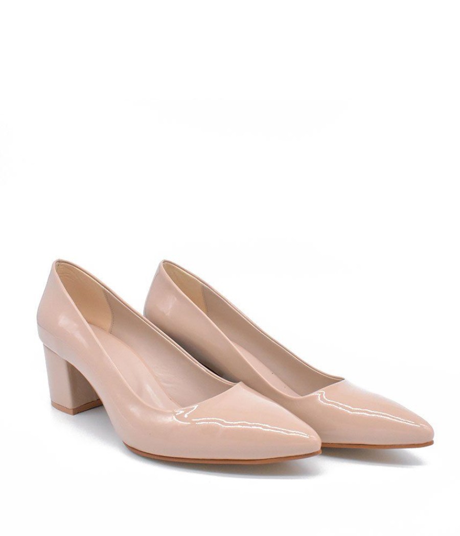 Belle & Lucy Versatile Beige Patent Block Heels Hot